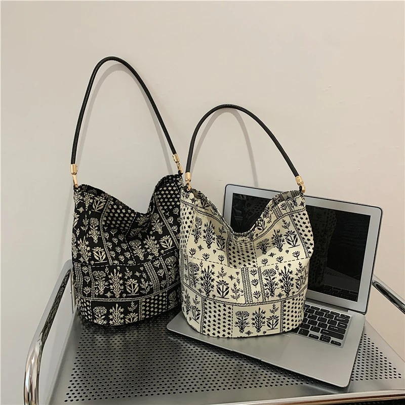 DRESS like US™ Sienna Cotton Bucket Bag – Floral Boho Shoulder Tote