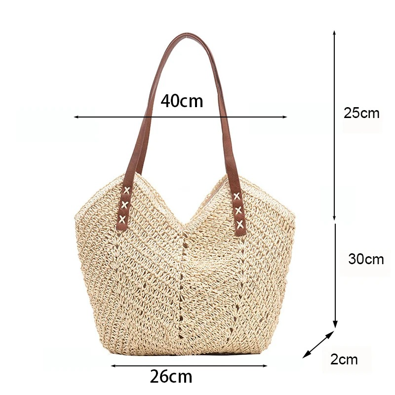 DRESS like US™ Solana Straw Tote – Handmade Large Rattan Shoulder Bag