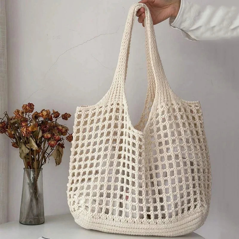 DRESS like US™ Isla Knit Tote – Bohemian Cotton Crochet Shoulder Bag
