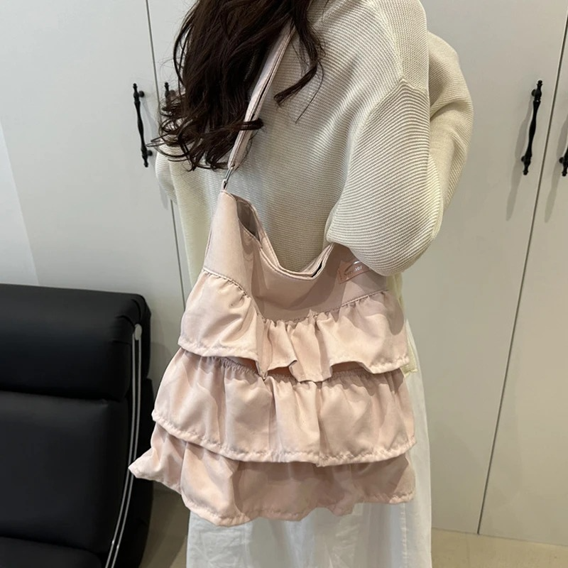 DRESS like US™ Amelie Ruffle Canvas Tote –  Large-Capacity Shoulder Bag