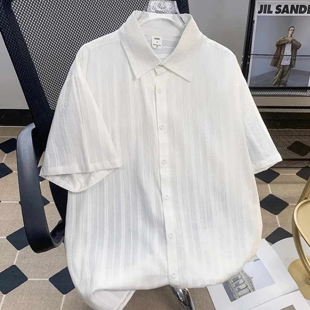 DRESS like US™ SeoulEase Jacquard Shirt – Korean-Inspired Summer Casual Top for Men