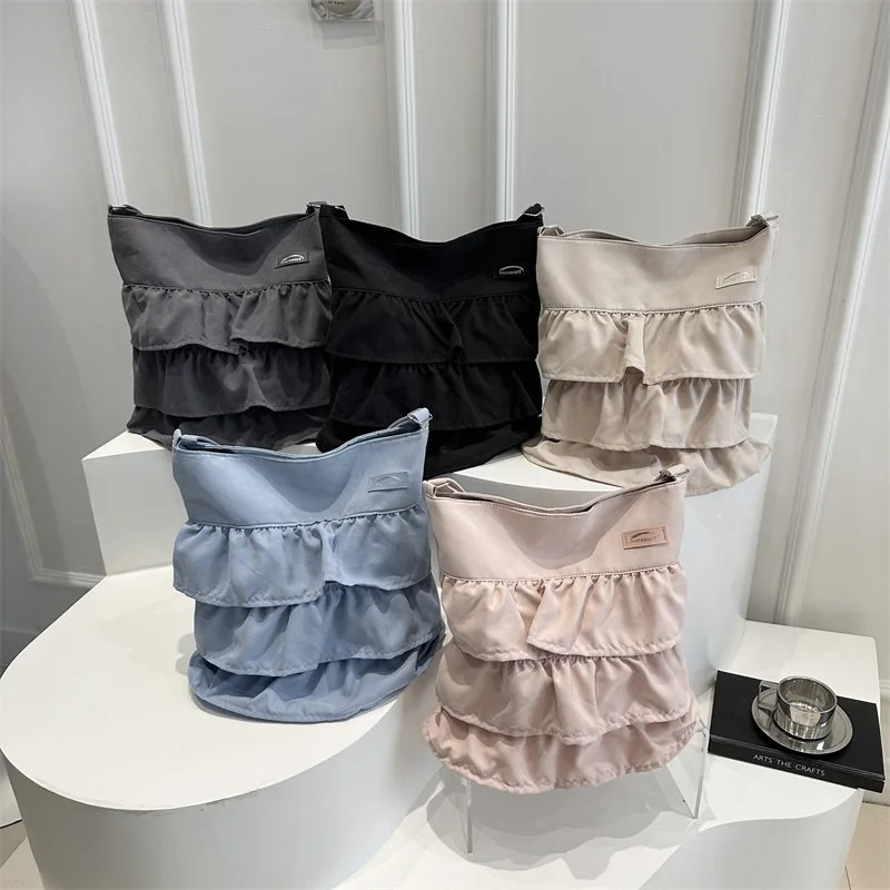 DRESS like US™ Amelie Ruffle Canvas Tote –  Large-Capacity Shoulder Bag