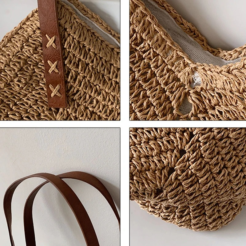 DRESS like US™ Solana Straw Tote – Handmade Large Rattan Shoulder Bag