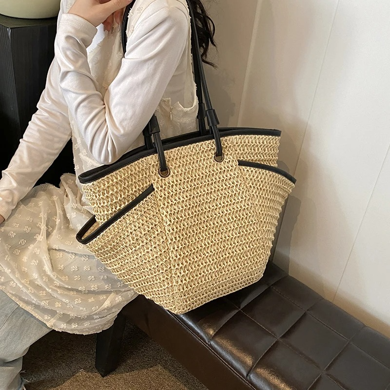 DRESS like US™ Solora Braided Straw Tote – Large Capacity Zipper Shoulder Bag