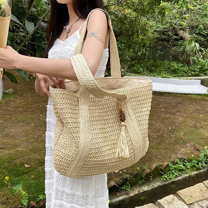 DRESS like US™ Marbella Straw Tote – Luxury Boho Shoulder Bag