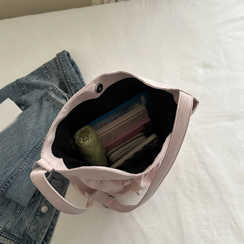 DRESS like US™ Amelie Ruffle Canvas Tote –  Large-Capacity Shoulder Bag