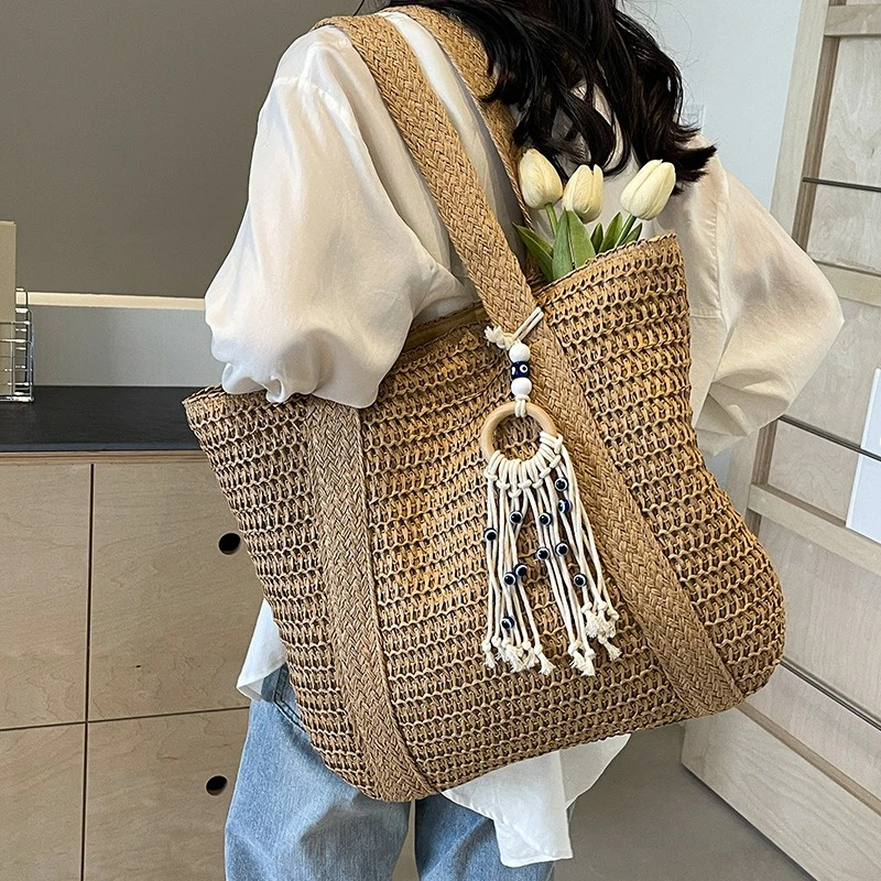 DRESS like US™ Marisol Woven Straw Tote – Elegant Top-Handle Shoulder Bag