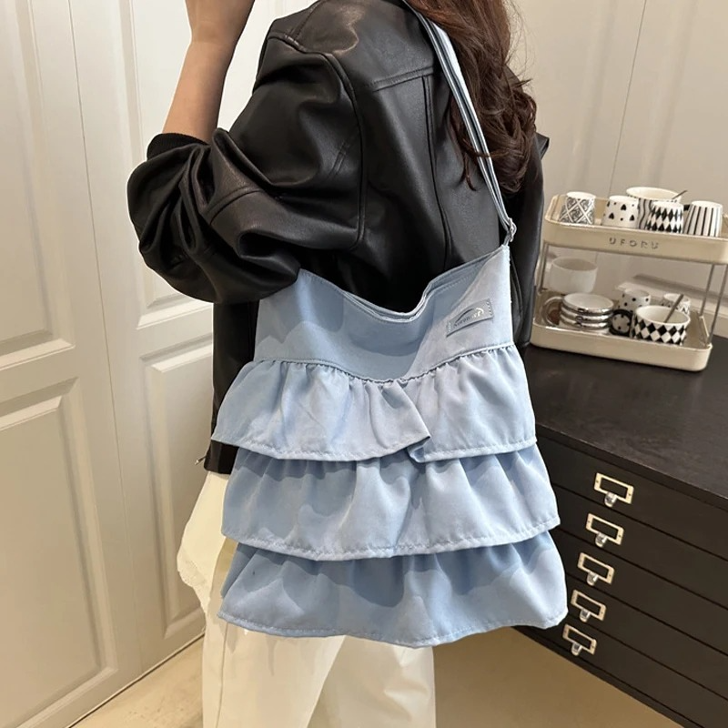 DRESS like US™ Amelie Ruffle Canvas Tote –  Large-Capacity Shoulder Bag