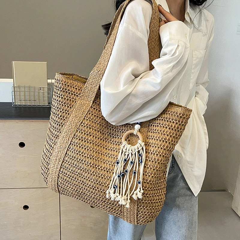 DRESS like US™ Marisol Woven Straw Tote – Elegant Top-Handle Shoulder Bag