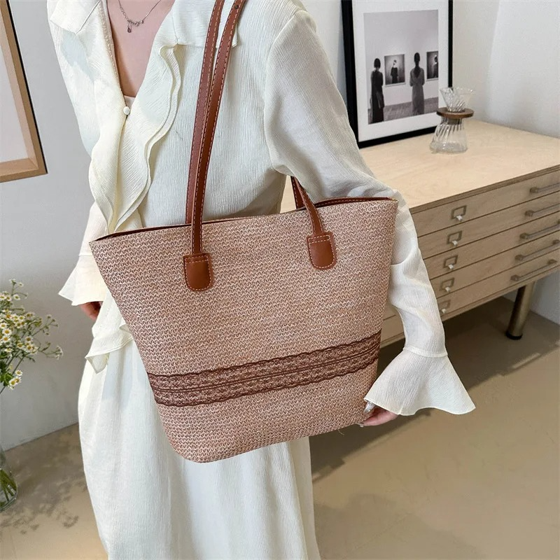 DRESS like US™ Bella Straw Beach Tote – Large Woven Shoulder Bag