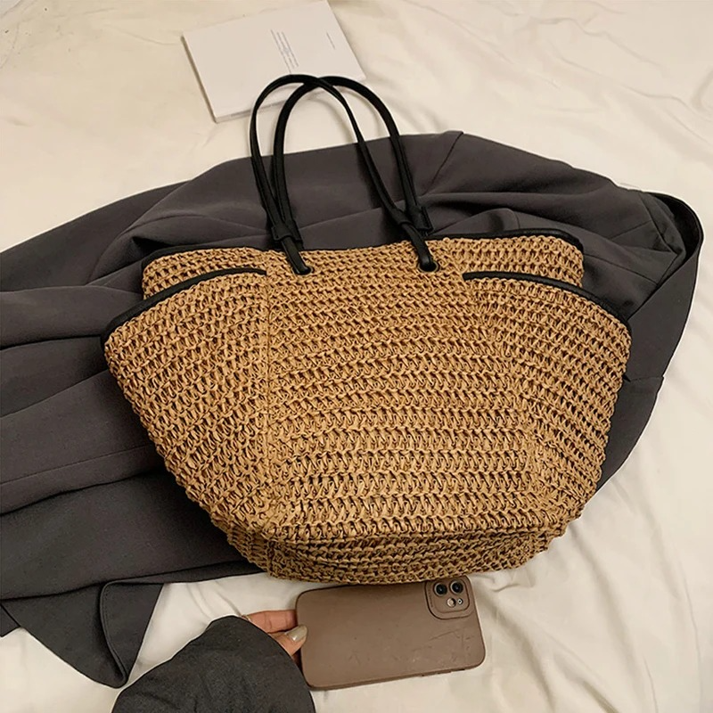 DRESS like US™ Solora Braided Straw Tote – Large Capacity Zipper Shoulder Bag