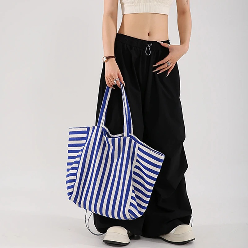 DRESS like US ™ Linera Striped Tote – Stylish Canvas Shoulder & Crossbody Bag
