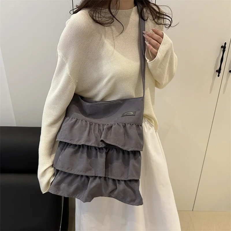 DRESS like US™ Amelie Ruffle Canvas Tote –  Large-Capacity Shoulder Bag