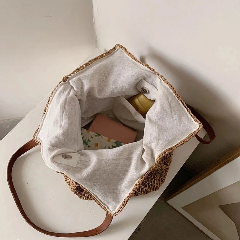 DRESS like US™ Solana Straw Tote – Handmade Large Rattan Shoulder Bag