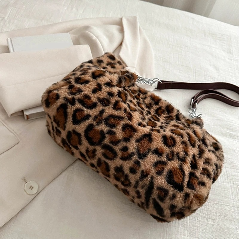 DRESS like US™ Luna Leopard Plush Tote – Faux Fur Winter Crossbody Bag