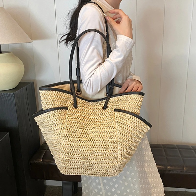 DRESS like US™ Solora Braided Straw Tote – Large Capacity Zipper Shoulder Bag