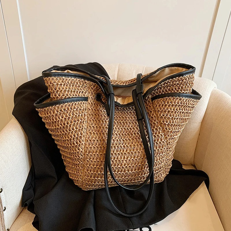 DRESS like US™ Solora Braided Straw Tote – Large Capacity Zipper Shoulder Bag