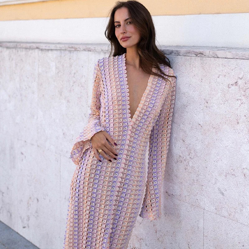 DRESS like US™ Crochet Flare Sleeve Maxi Dress