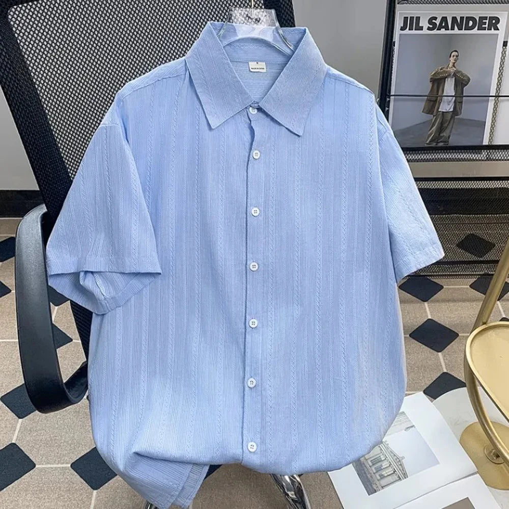 DRESS like US™ SeoulEase Jacquard Shirt – Korean-Inspired Summer Casual Top for Men
