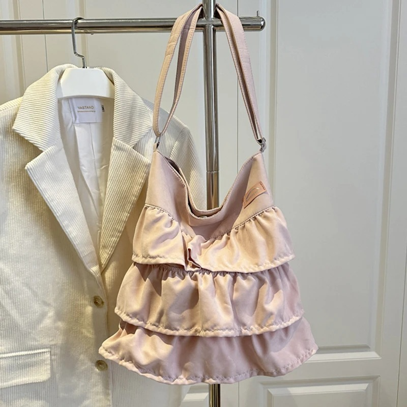 DRESS like US™ Amelie Ruffle Canvas Tote –  Large-Capacity Shoulder Bag