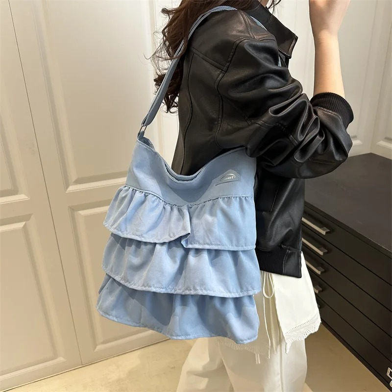 DRESS like US™ Amelie Ruffle Canvas Tote –  Large-Capacity Shoulder Bag