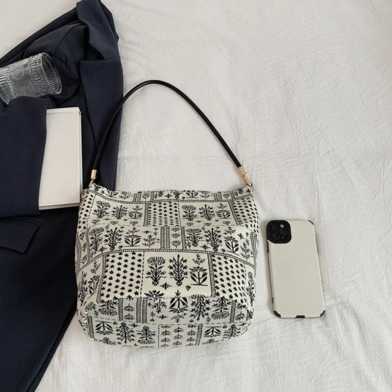 DRESS like US™ Sienna Cotton Bucket Bag – Floral Boho Shoulder Tote