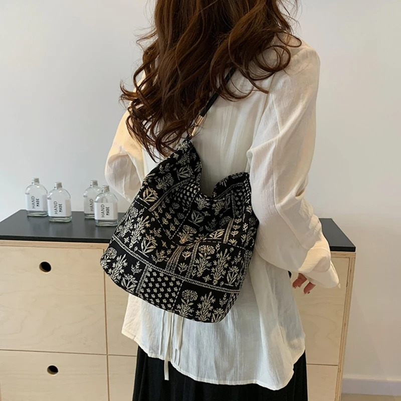 DRESS like US™ Sienna Cotton Bucket Bag – Floral Boho Shoulder Tote