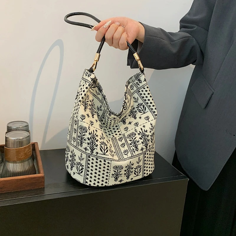 DRESS like US™ Sienna Cotton Bucket Bag – Floral Boho Shoulder Tote