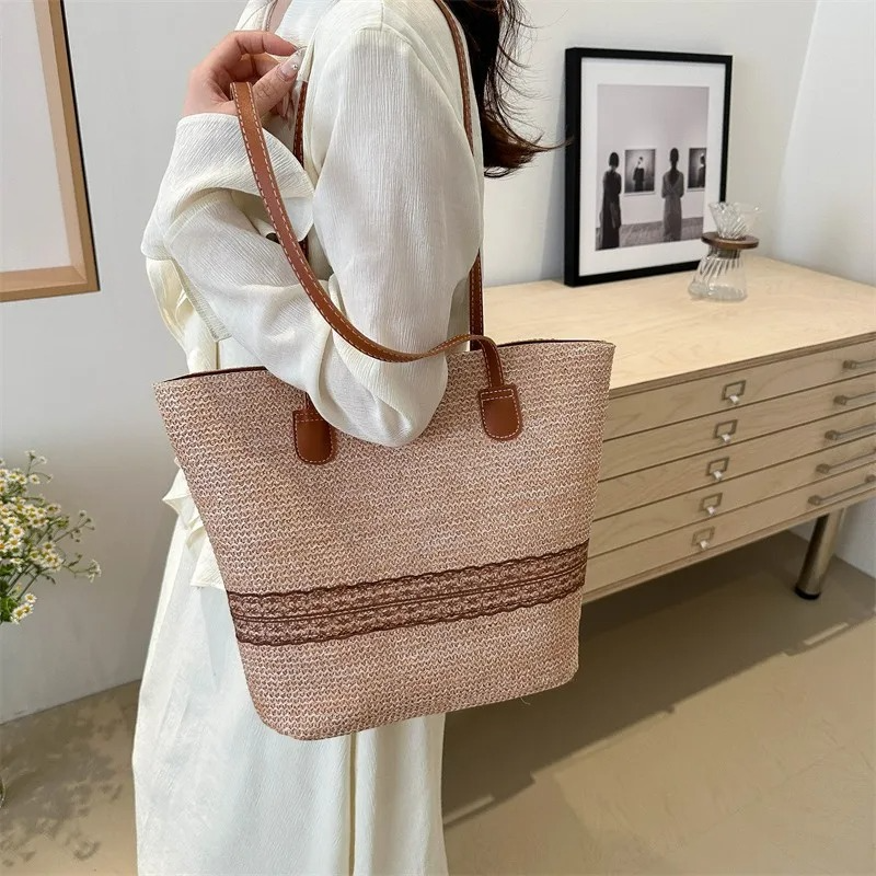 DRESS like US™ Bella Straw Beach Tote – Large Woven Shoulder Bag