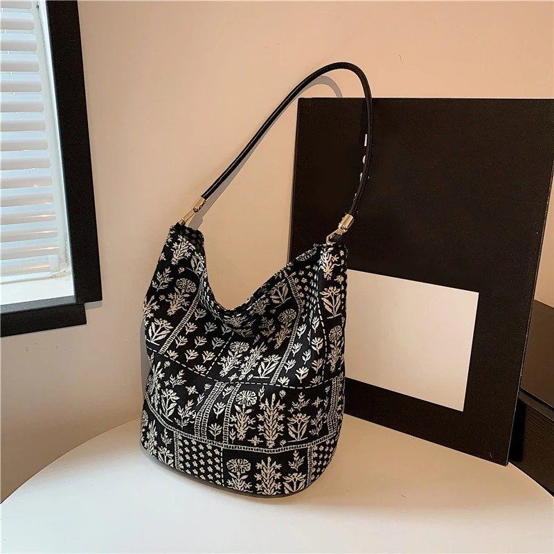 DRESS like US™ Sienna Cotton Bucket Bag – Floral Boho Shoulder Tote