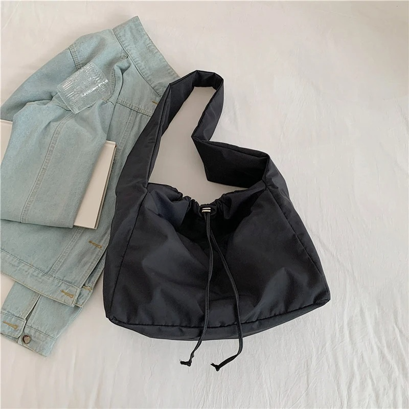 DRESS like US™ Noire Nylon Bucket Tote – Lightweight Urban Shoulder Bag