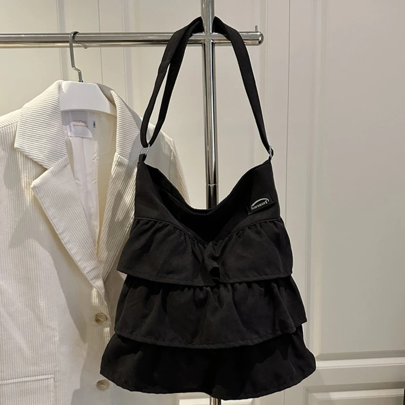 DRESS like US™ Amelie Ruffle Canvas Tote –  Large-Capacity Shoulder Bag