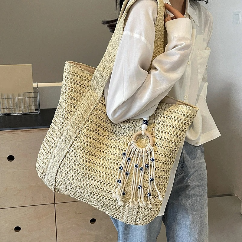 DRESS like US™ Marisol Woven Straw Tote – Elegant Top-Handle Shoulder Bag