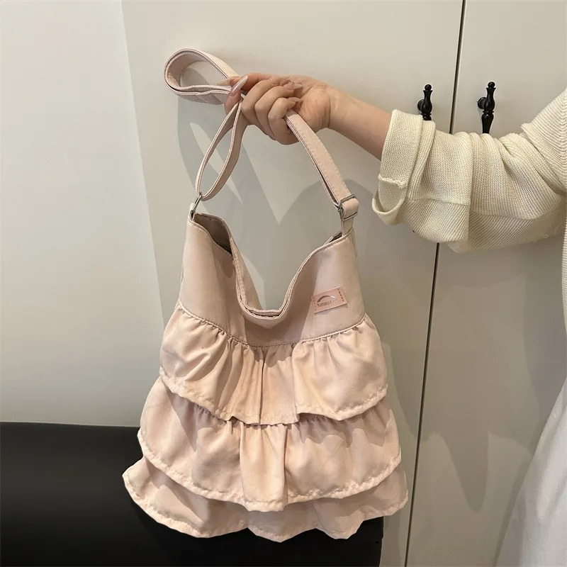 DRESS like US™ Amelie Ruffle Canvas Tote –  Large-Capacity Shoulder Bag