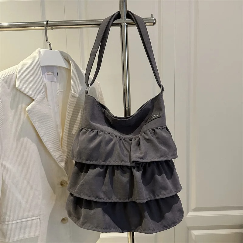 DRESS like US™ Amelie Ruffle Canvas Tote –  Large-Capacity Shoulder Bag