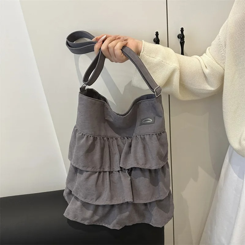 DRESS like US™ Amelie Ruffle Canvas Tote –  Large-Capacity Shoulder Bag