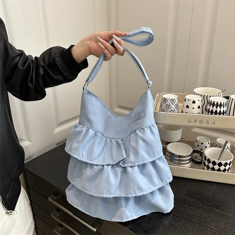 DRESS like US™ Amelie Ruffle Canvas Tote –  Large-Capacity Shoulder Bag