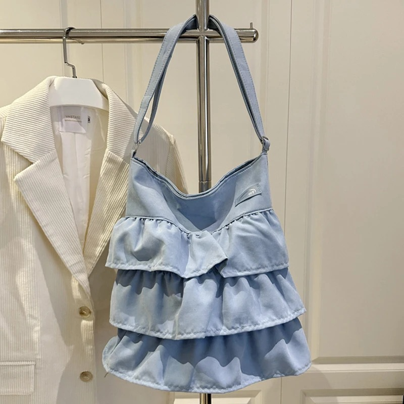 DRESS like US™ Amelie Ruffle Canvas Tote –  Large-Capacity Shoulder Bag