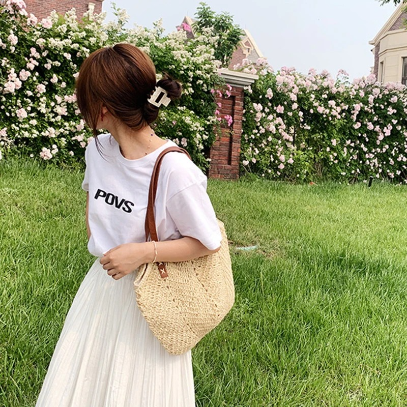 DRESS like US™ Solana Straw Tote – Handmade Large Rattan Shoulder Bag