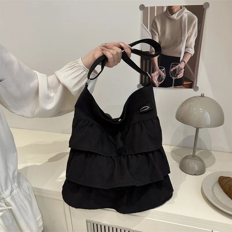 DRESS like US™ Amelie Ruffle Canvas Tote –  Large-Capacity Shoulder Bag