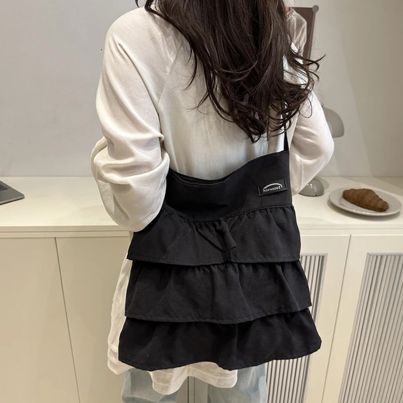 DRESS like US™ Amelie Ruffle Canvas Tote –  Large-Capacity Shoulder Bag