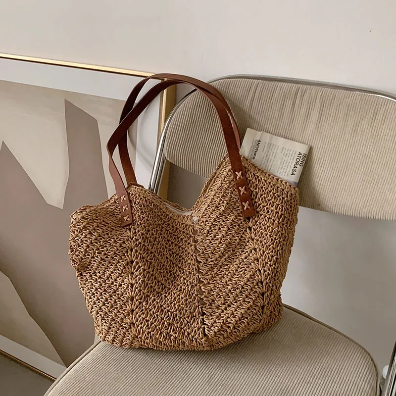 DRESS like US™ Solana Straw Tote – Handmade Large Rattan Shoulder Bag