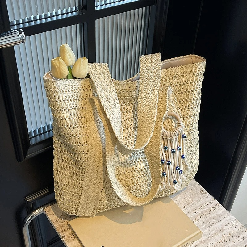 DRESS like US™ Marisol Woven Straw Tote – Elegant Top-Handle Shoulder Bag
