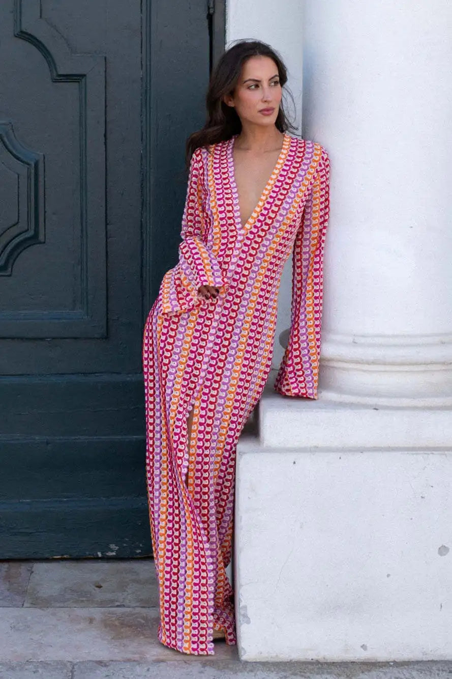 DRESS like US™ Crochet Flare Sleeve Maxi Dress