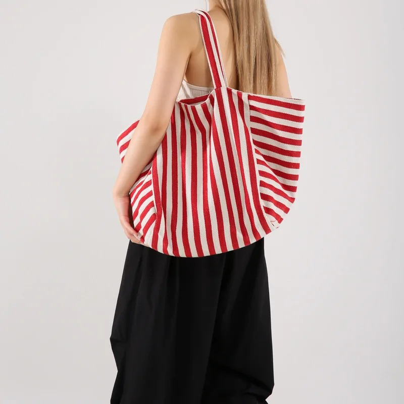 DRESS like US ™ Linera Striped Tote – Stylish Canvas Shoulder & Crossbody Bag