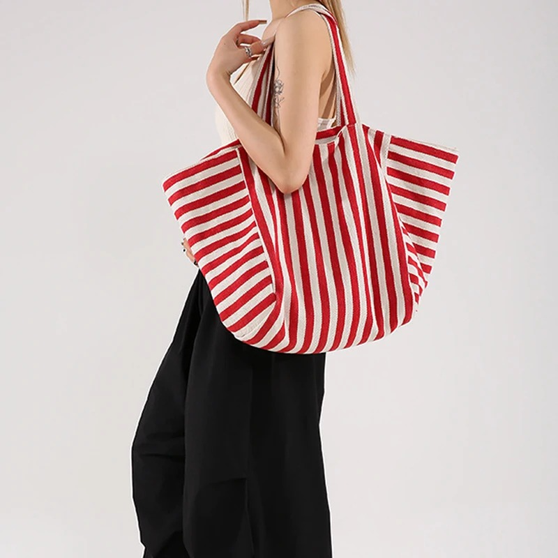 DRESS like US ™ Linera Striped Tote – Stylish Canvas Shoulder & Crossbody Bag