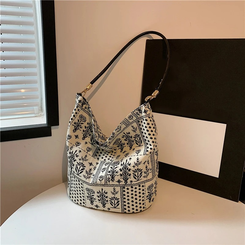 DRESS like US™ Sienna Cotton Bucket Bag – Floral Boho Shoulder Tote