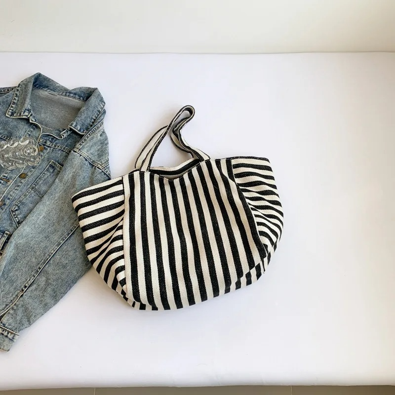 DRESS like US ™ Linera Striped Tote – Stylish Canvas Shoulder & Crossbody Bag