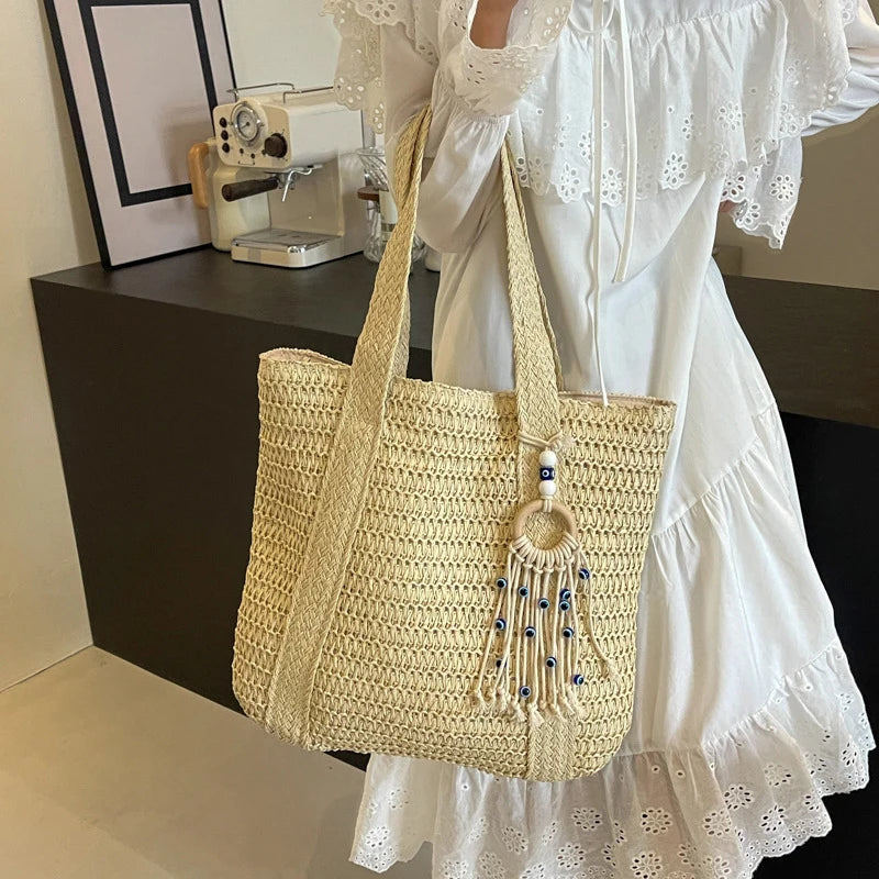 DRESS like US™ Marisol Woven Straw Tote – Elegant Top-Handle Shoulder Bag