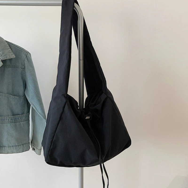 DRESS like US™ Noire Nylon Bucket Tote – Lightweight Urban Shoulder Bag